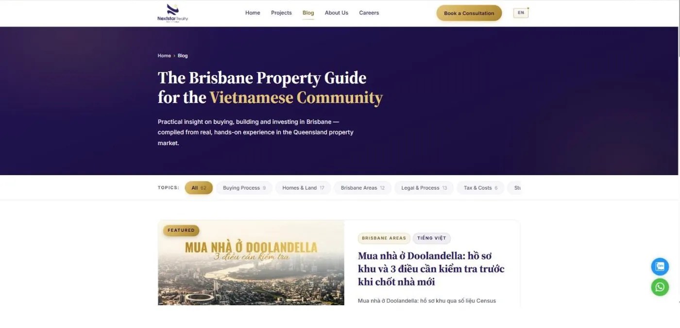The Nextstar Realty blog hub with category filters